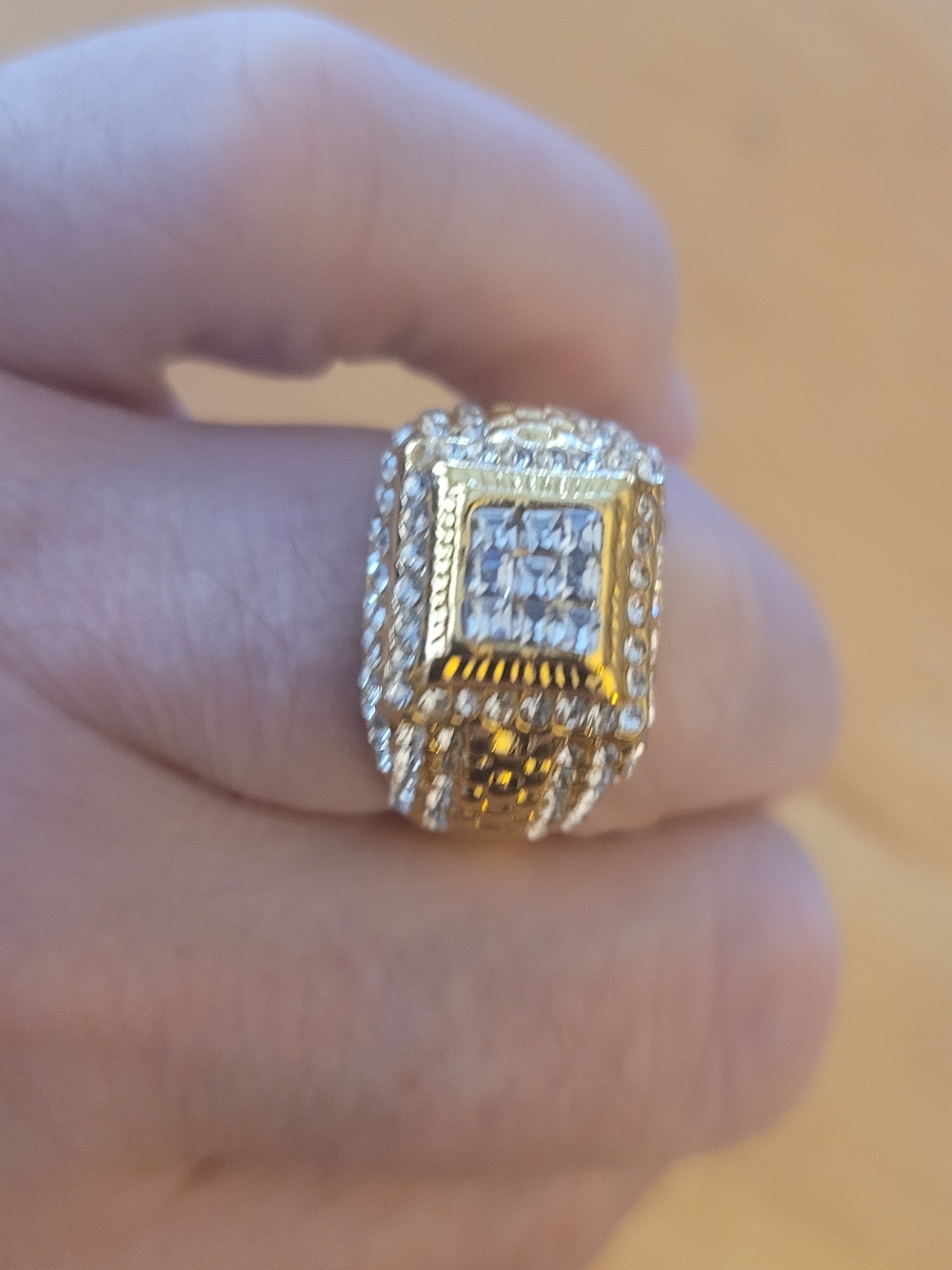 Gold-Tone Square Cluster Ring with Clear Stones